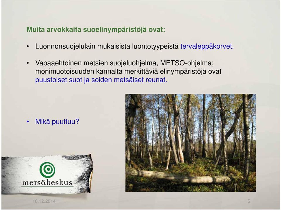 Vapaaehtoinen metsien suojeluohjelma, METSO-ohjelma; monimuotoisuuden