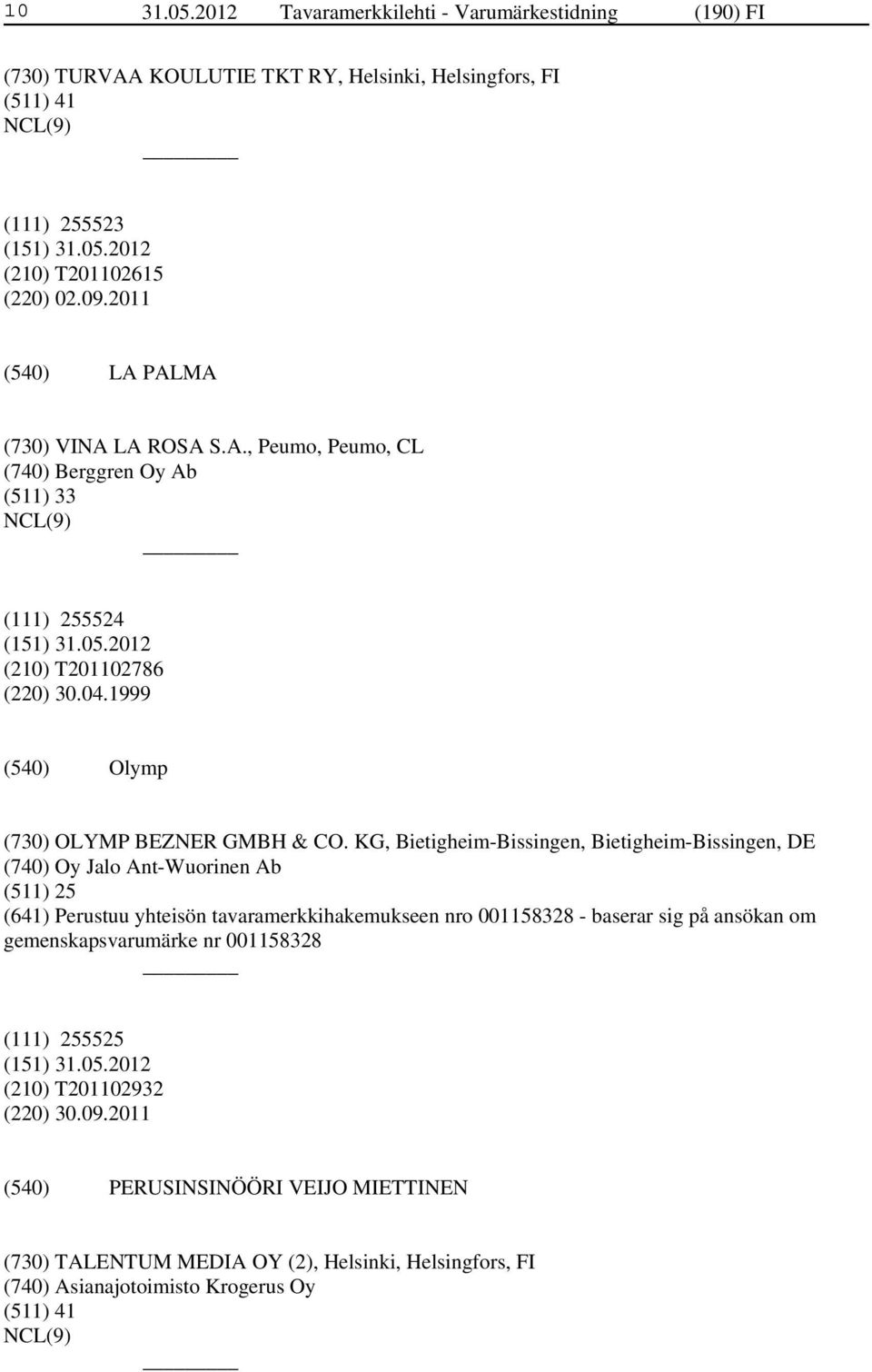 KG, Bietigheim-Bissingen, Bietigheim-Bissingen, DE (740) Oy Jalo Ant-Wuorinen Ab (511) 25 (641) Perustuu yhteisön tavaramerkkihakemukseen nro 001158328 - baserar sig på ansökan om