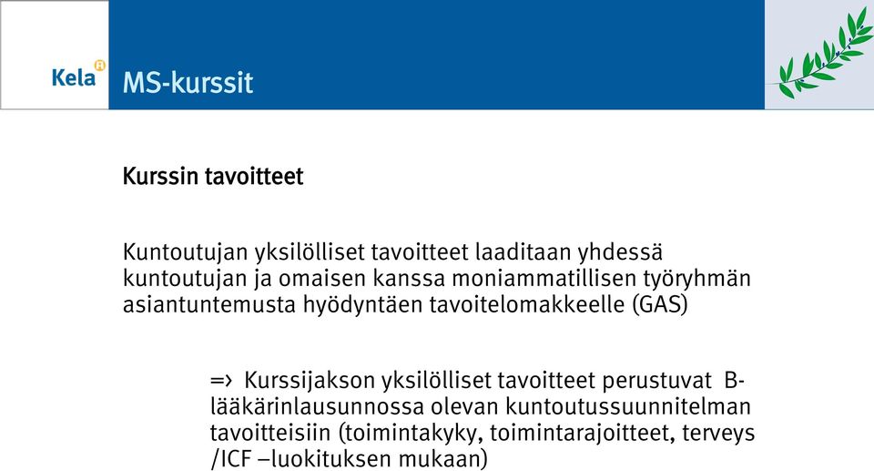 (GAS) => Kurssijaksn yksilölliset tavitteet perustuvat B- lääkärinlausunnssa levan