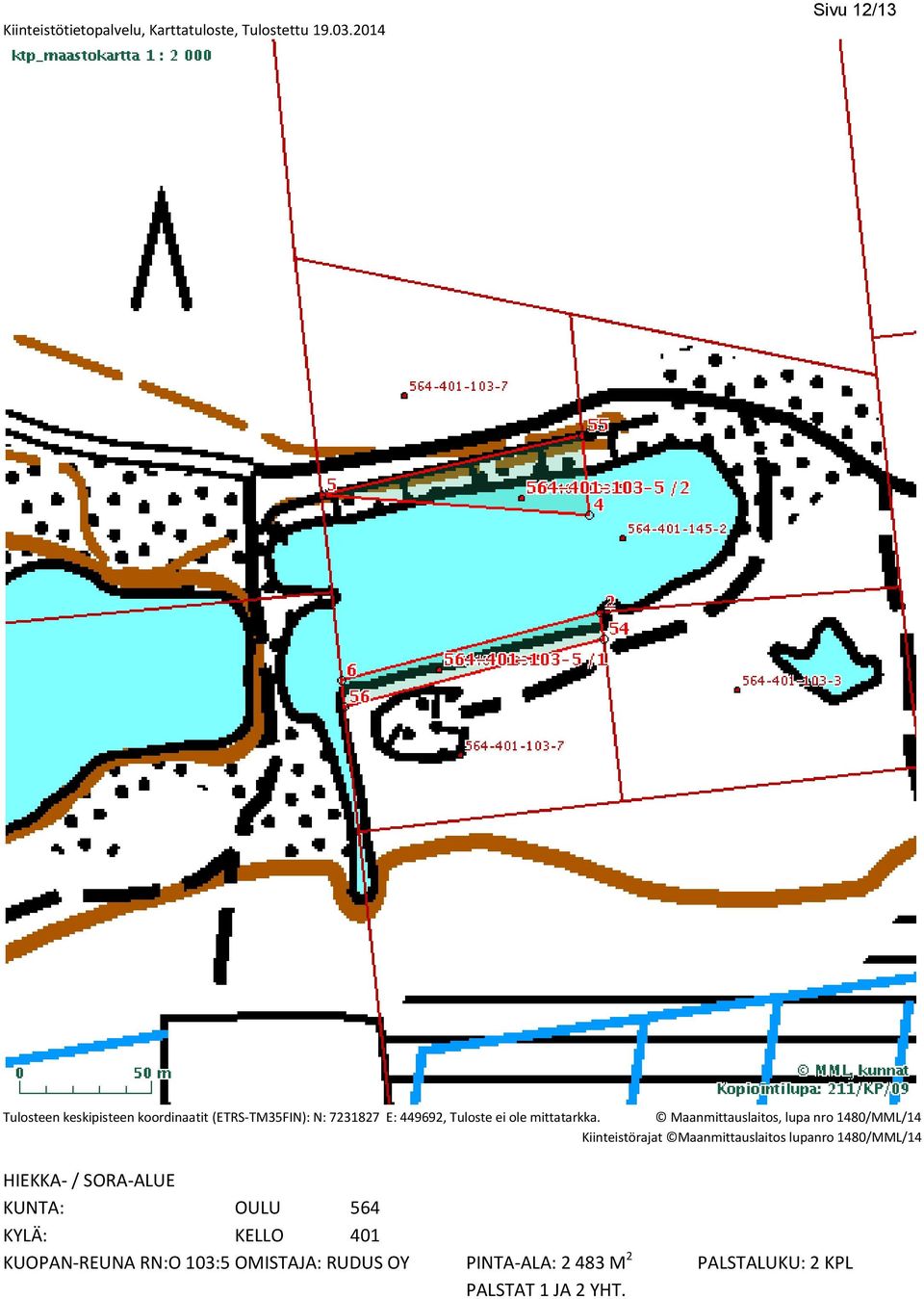 Maanmittauslaitos, lupa nro 1480/MML/14 KUOPAN-REUNA RN:O 103:5