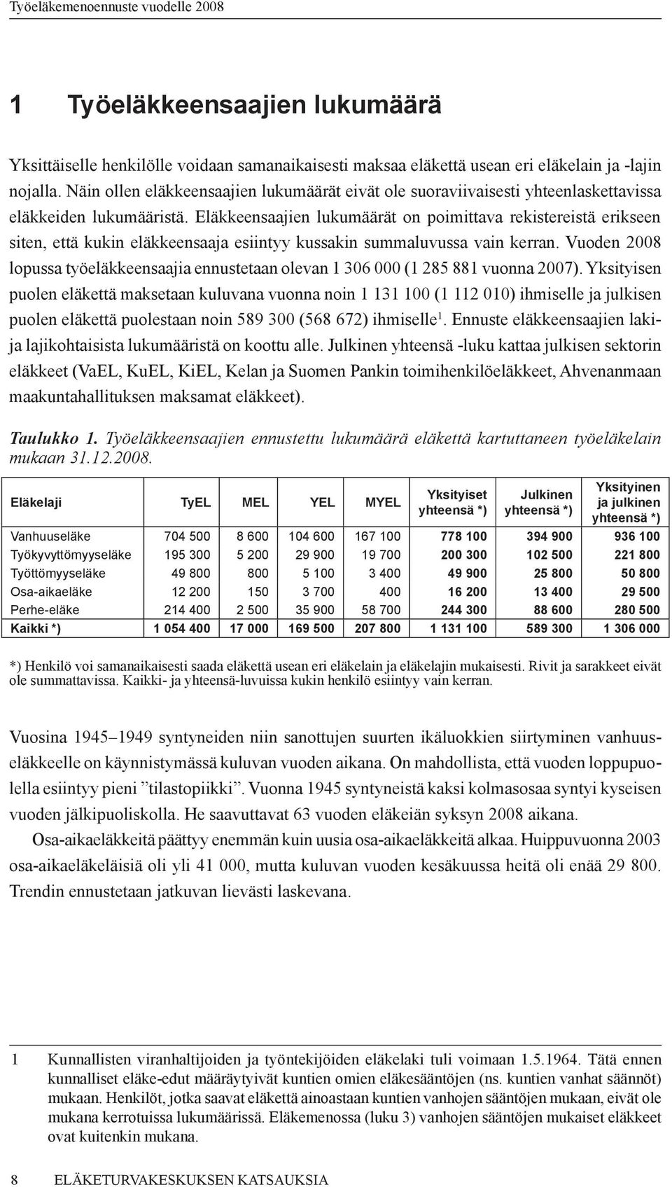 Eläkkeensaajien lukumäärät on poimittava rekistereistä erikseen siten, että kukin eläkkeensaaja esiintyy kussakin summaluvussa vain kerran.