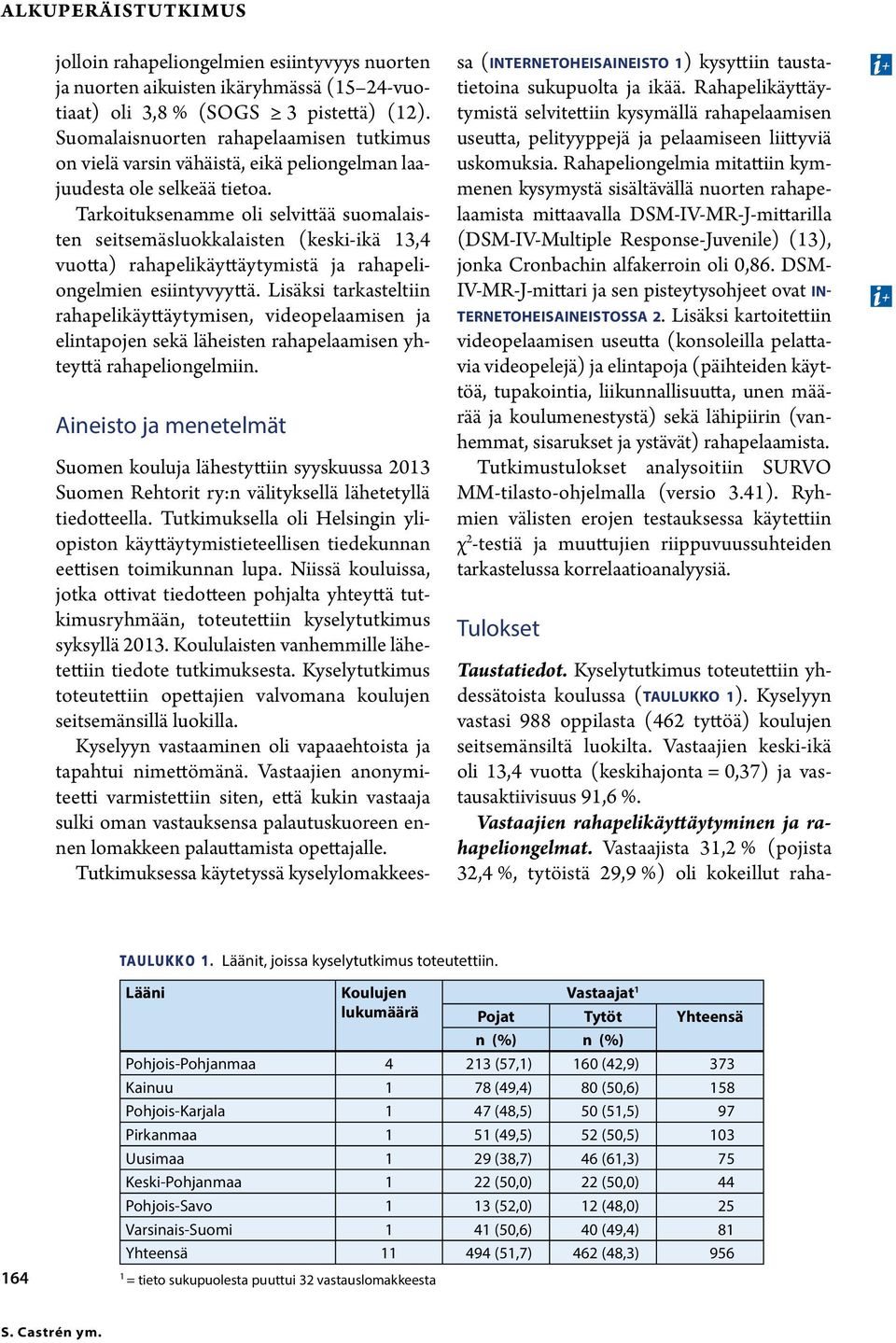 Tarkoituksenamme oli selvittää suomalaisten seitsemäsluokkalaisten (keski-ikä 13,4 vuotta) rahapelikäyttäytymistä ja rahapeliongelmien esiintyvyyttä.