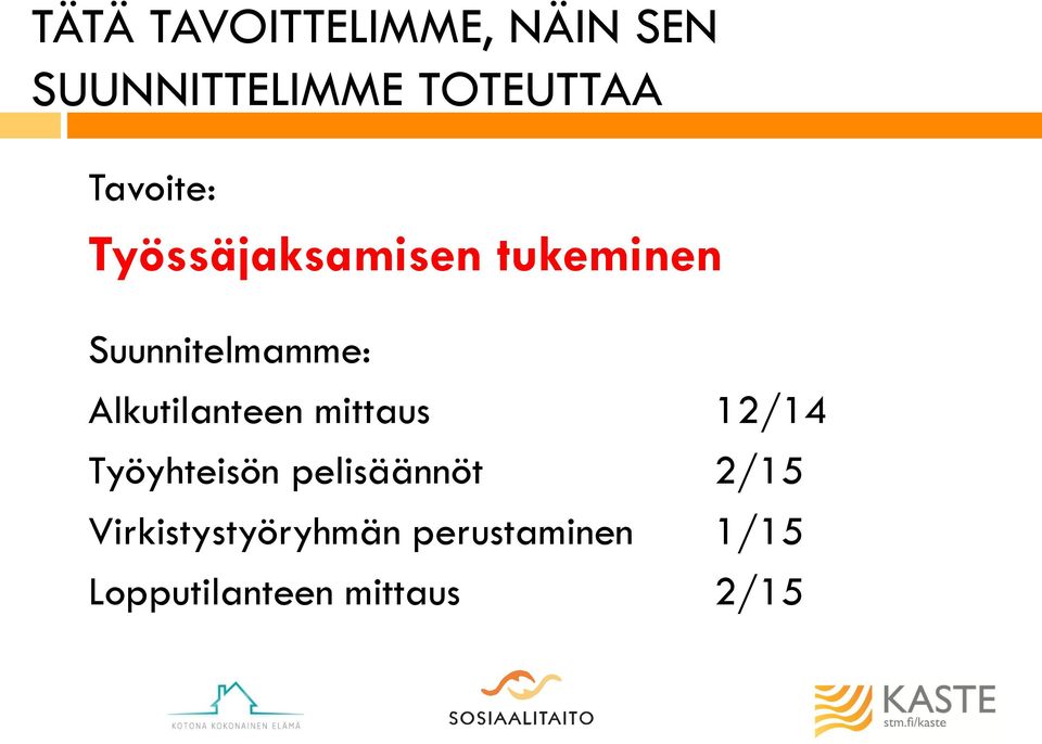 Alkutilanteen mittaus 12/14 Työyhteisön pelisäännöt 2/15