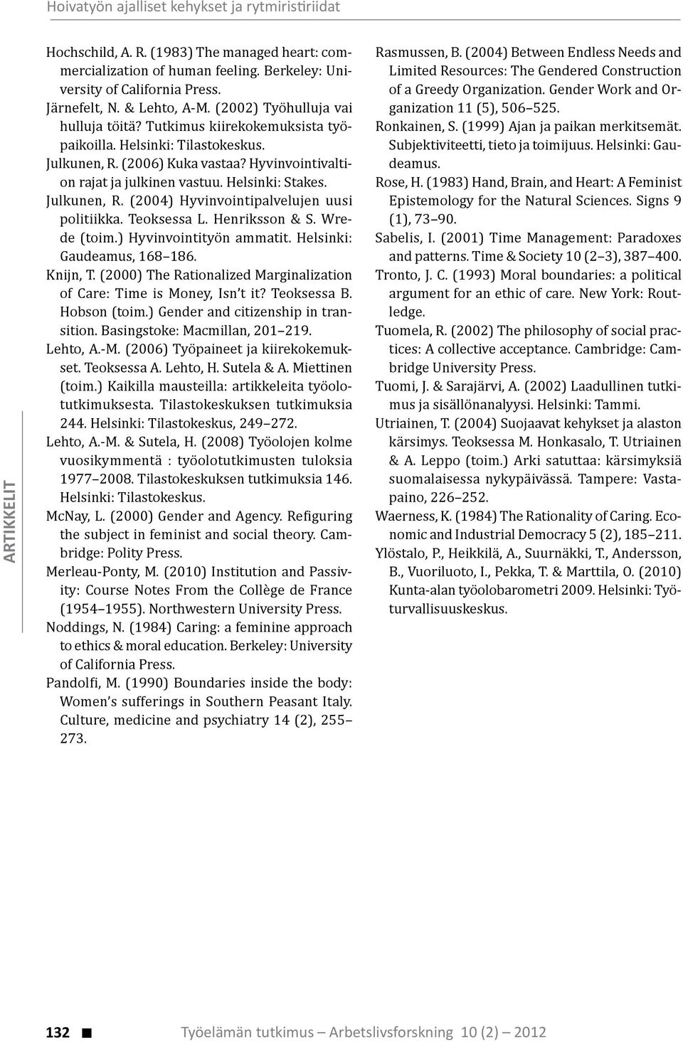 Helsinki: Stakes. Julkunen, R. (2004) Hyvinvointipalvelujen uusi politiikka. Teoksessa L. Henriksson & S. Wrede (toim.) Hyvinvointityön ammatit. Helsinki: Gaudeamus, 168 186. Knijn, T.