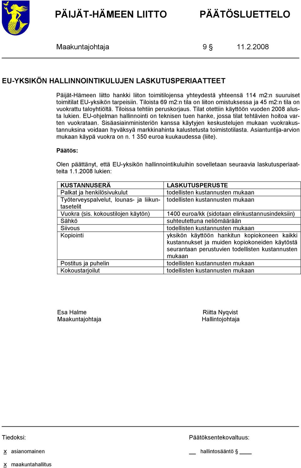 Tiloista 69 m2:n tila on liiton omistuksessa ja 45 m2:n tila on vuokrattu taloyhtiöltä. Tiloissa tehtiin peruskorjaus. Tilat otettiin käyttöön vuoden 2008 alusta lukien.