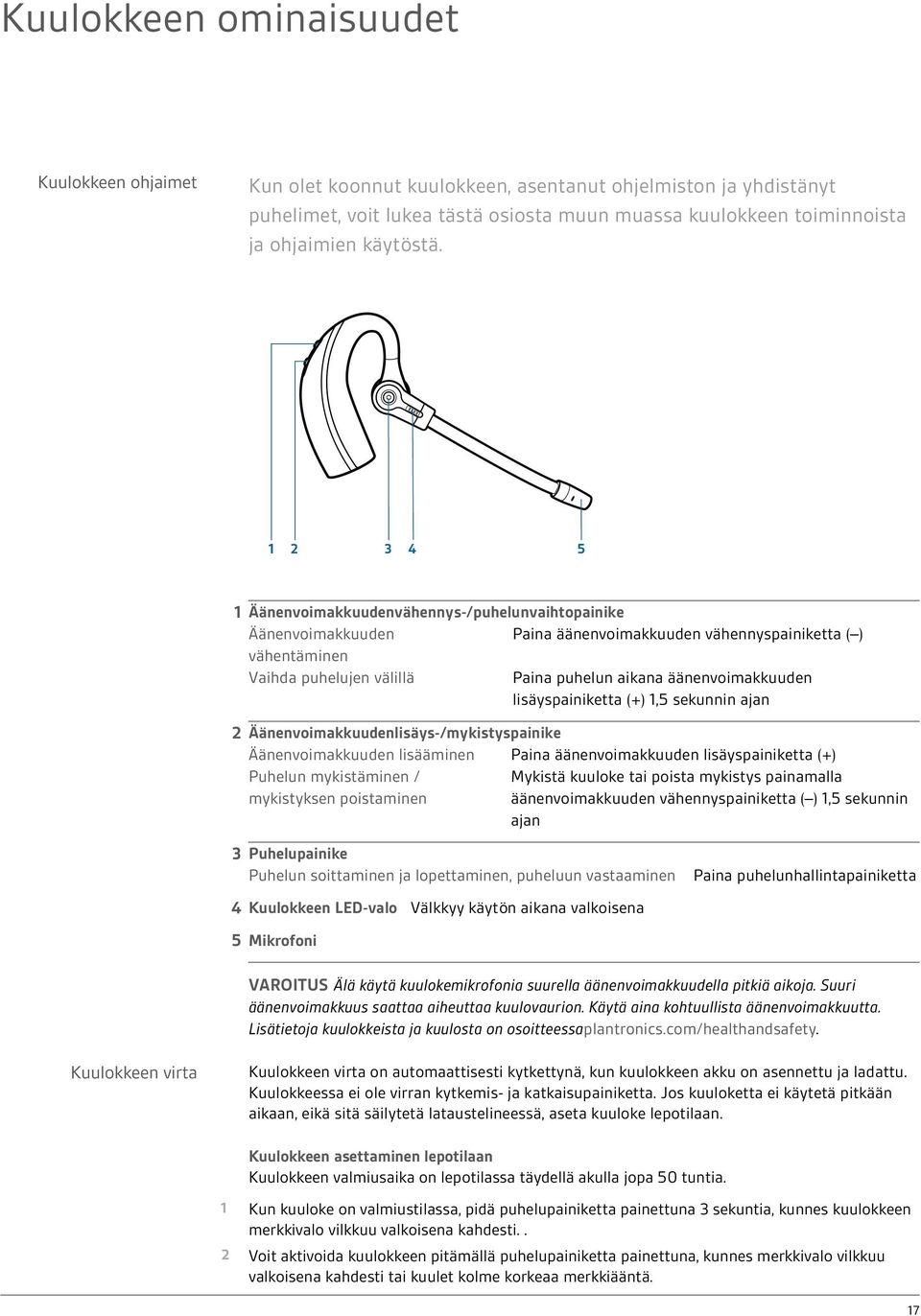 1 Äänenvoimakkuudenvähennys-/puhelunvaihtopainike Äänenvoimakkuuden Paina äänenvoimakkuuden vähennyspainiketta ( ) vähentäminen Vaihda puhelujen välillä Paina puhelun aikana äänenvoimakkuuden