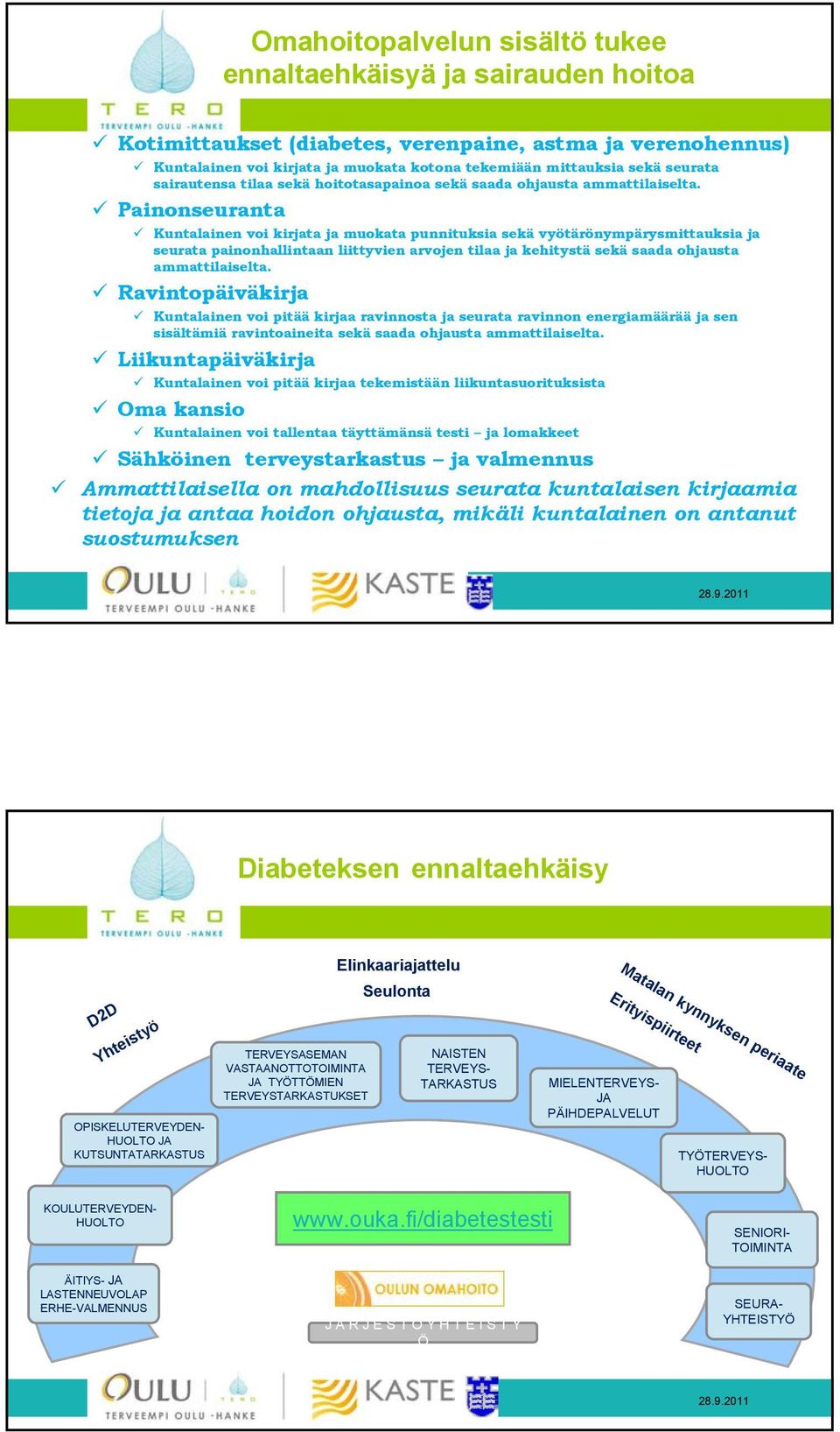 Painonseuranta Kuntalainen voi kirjata ja muokata punnituksia sekä vyötärönympärysmittauksia ja seurata painonhallintaan liittyvien arvojen tilaa ja kehitystä sekä saada ohjausta ammattilaiselta.