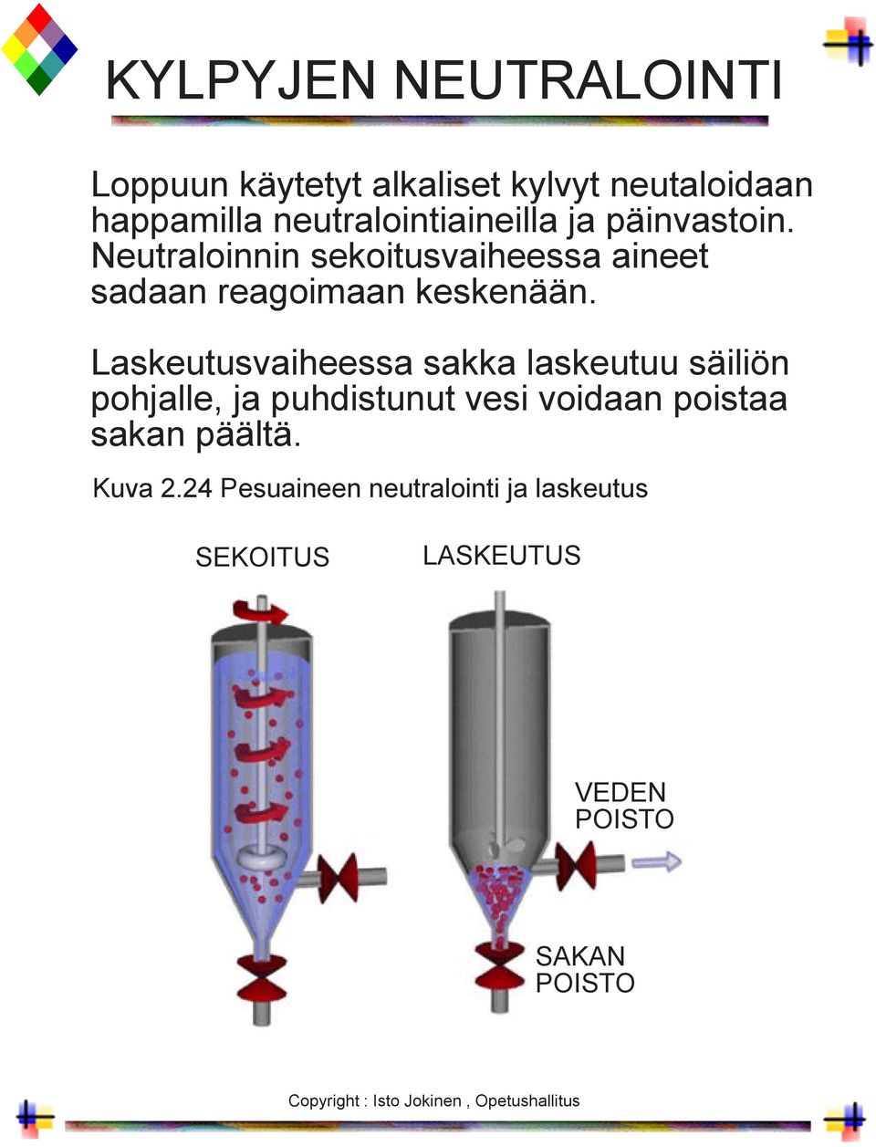 Neutraloinnin sekoitusvaiheessa aineet sadaan reagoimaan keskenään.