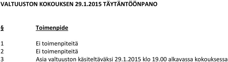 toimenpiteitä 2 Ei toimenpiteitä 3 Asia