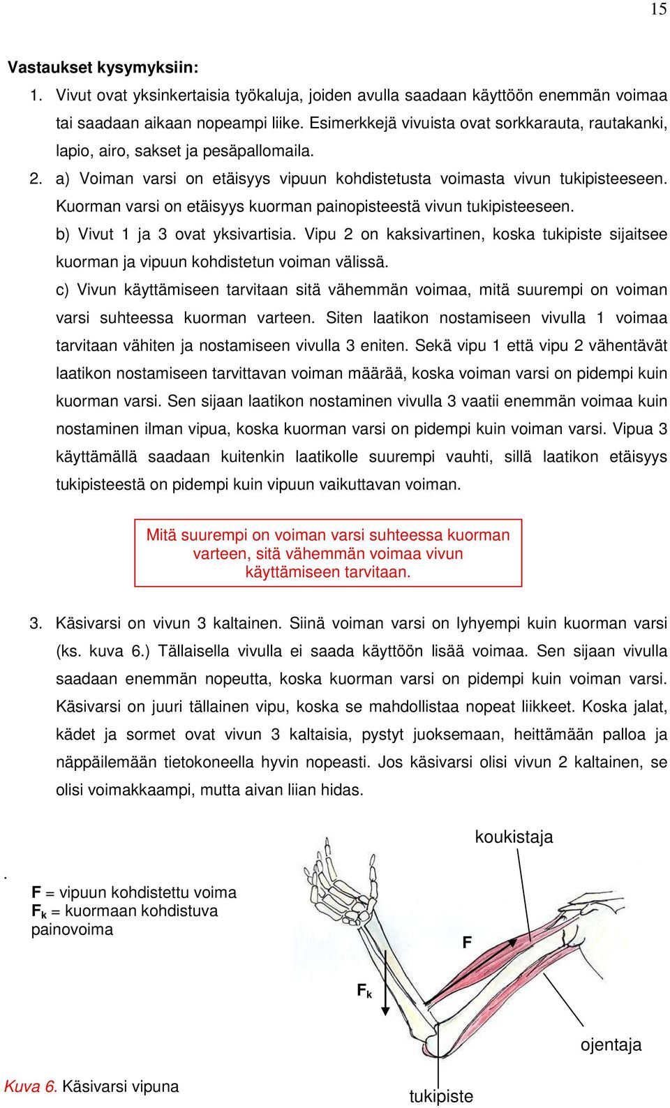 Kuorman varsi on etäisyys kuorman painopisteestä vivun tukipisteeseen. b) Vivut 1 ja 3 ovat yksivartisia.