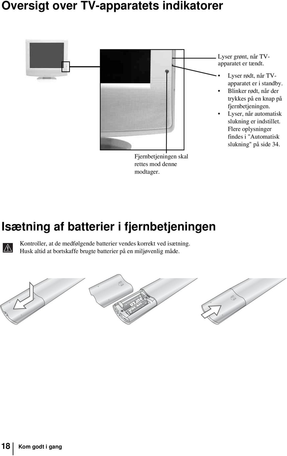 Lyser, når automatisk slukning er indstillet. Flere oplysninger findes i "Automatisk slukning" på side 34.