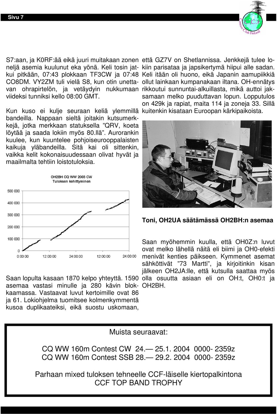 Nappaan sieltä joitakin kutsumerkkejä, jotka merkkaan statuksella QRV, koeta löytää ja saada lokiin myös 80.llä. Aurorankin kuulee, kun kuuntelee pohjoiseurooppalaisten kaikuja yläbandeilla.
