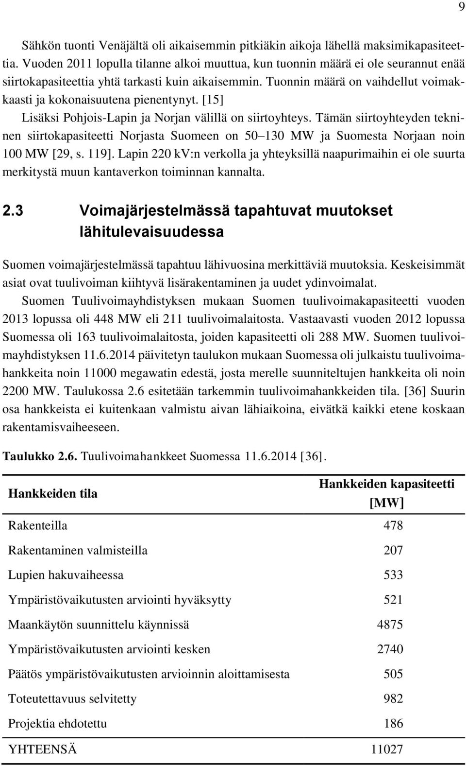 Tuonnin määrä on vaihdellut voimakkaasti ja kokonaisuutena pienentynyt. [15] Lisäksi Pohjois-Lapin ja Norjan välillä on siirtoyhteys.