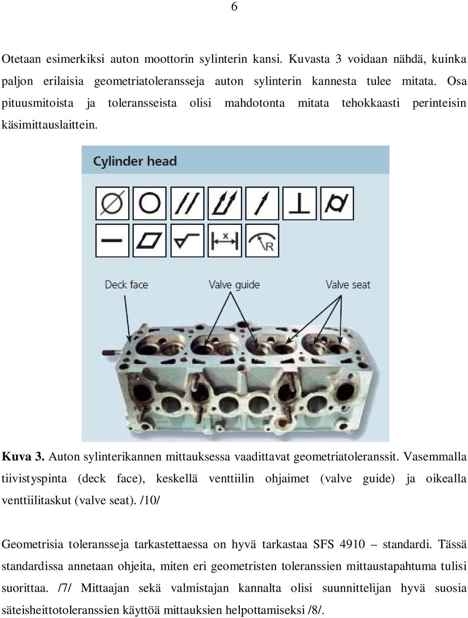 Vasemmalla tiivistyspinta (deck face), keskellä venttiilin ohjaimet (valve guide) ja oikealla venttiilitaskut (valve seat).
