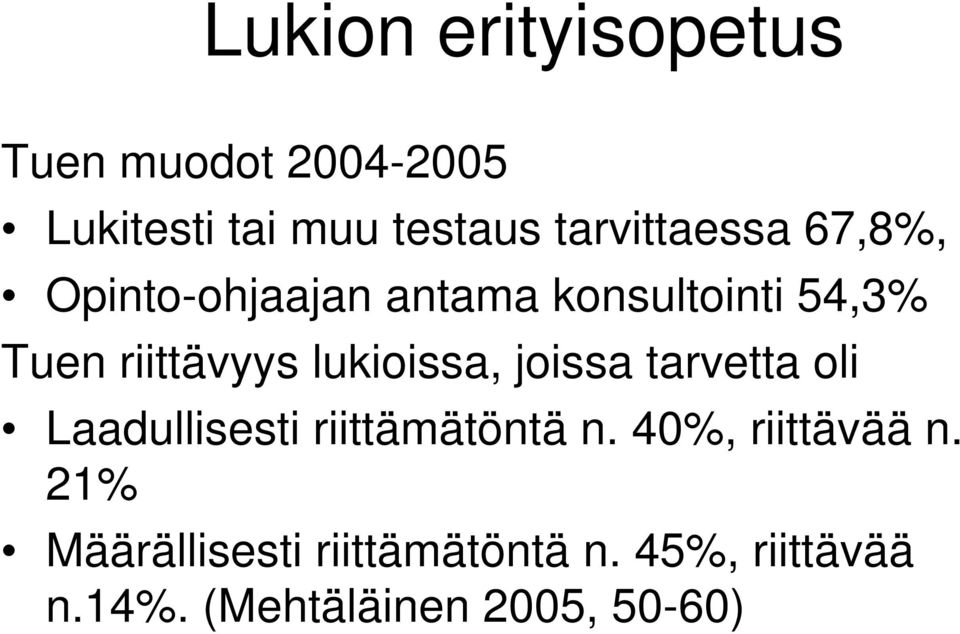 lukioissa, joissa tarvetta oli Laadullisesti riittämätöntä n.