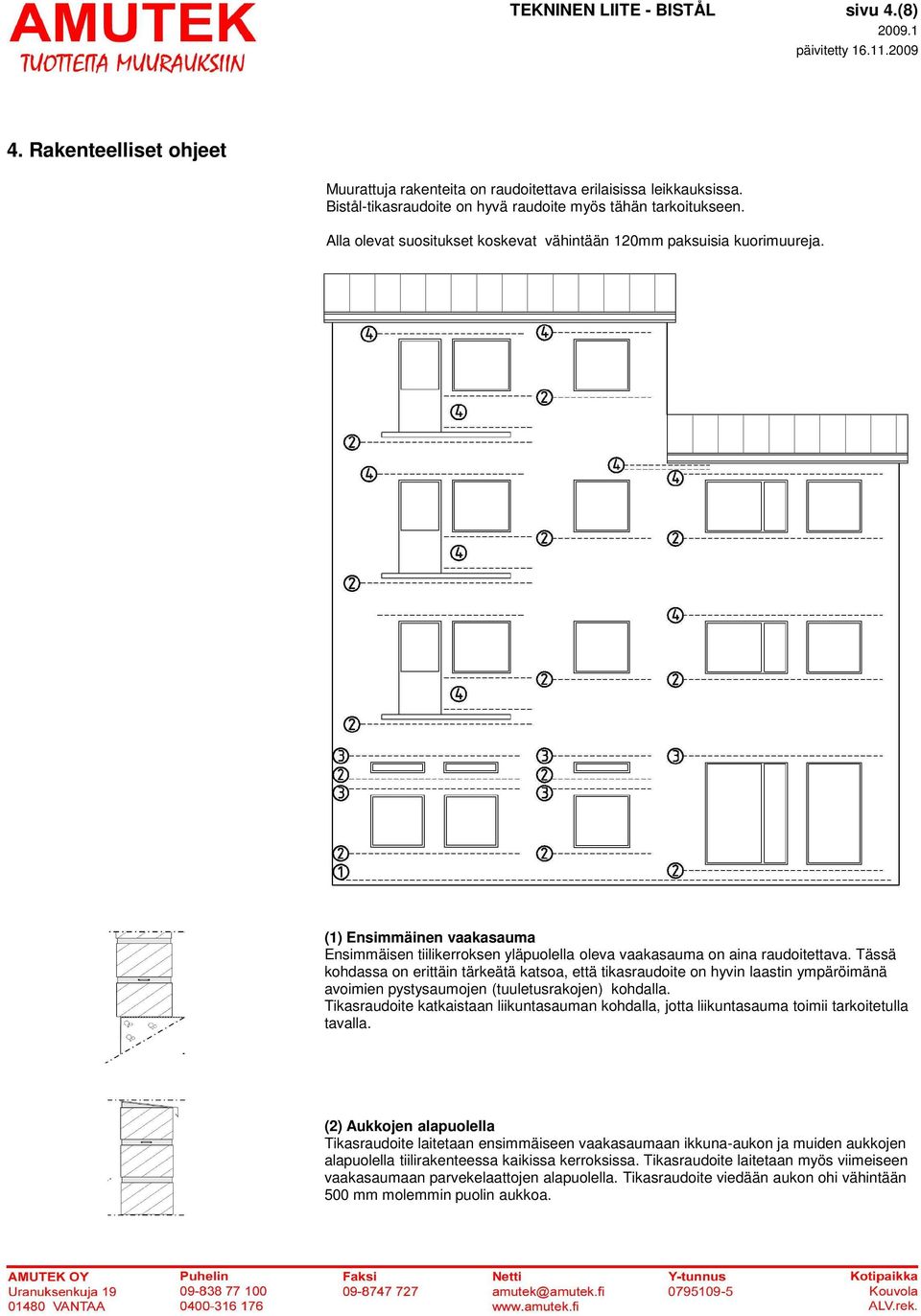 Tässä kohdassa on erittäin tärkeätä katsoa, että tikasraudoite on hyvin laastin ympäröimänä avoimien pystysaumojen (tuuletusrakojen) kohdalla.