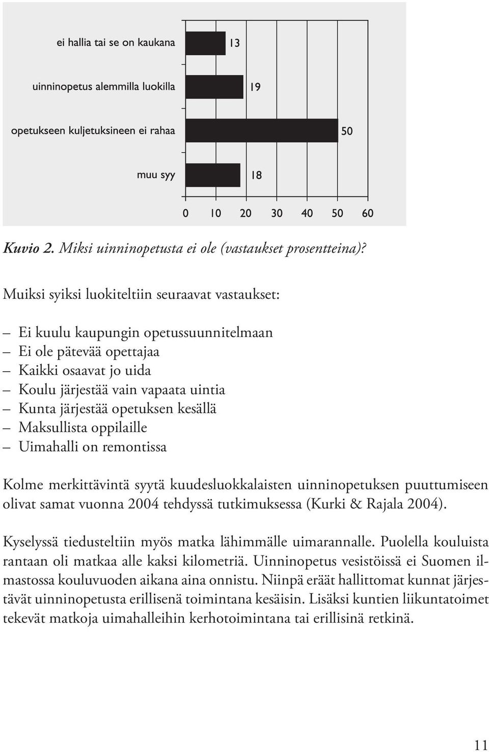 kesällä Maksullista oppilaille Uimahalli on remontissa Kolme merkittävintä syytä kuudesluokkalaisten uinninopetuksen puuttumiseen olivat samat vuonna 2004 tehdyssä tutkimuksessa (Kurki & Rajala 2004).