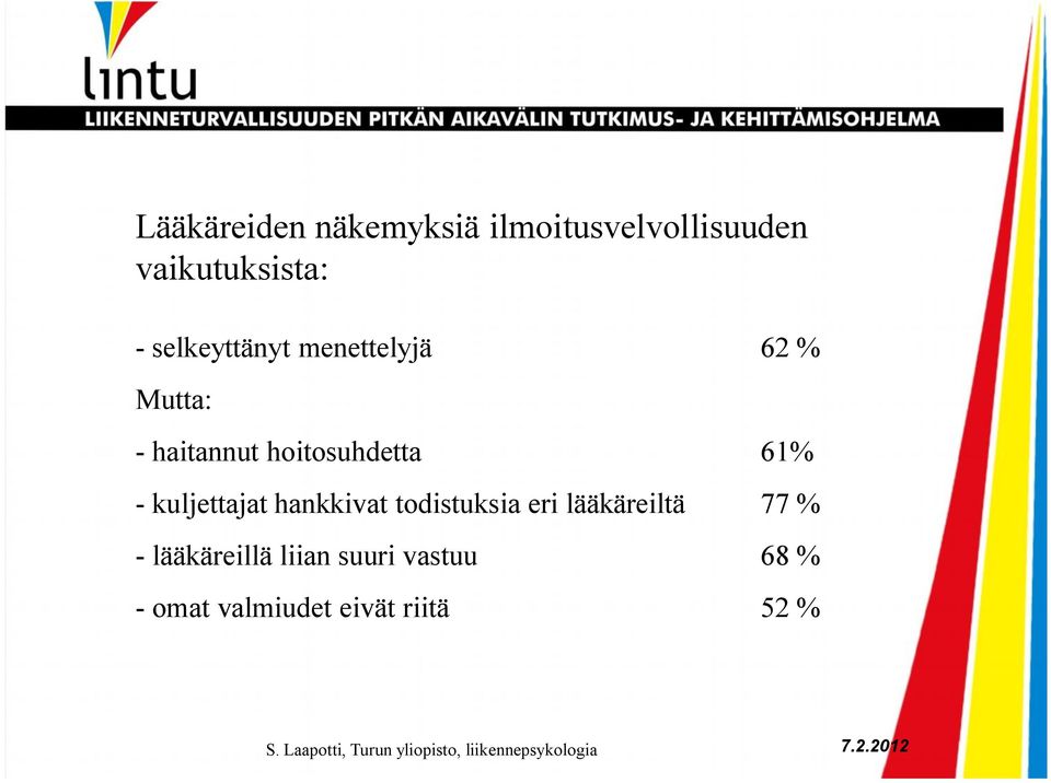 61% - kuljettajat hankkivat todistuksia eri lääkäreiltä 77 % -