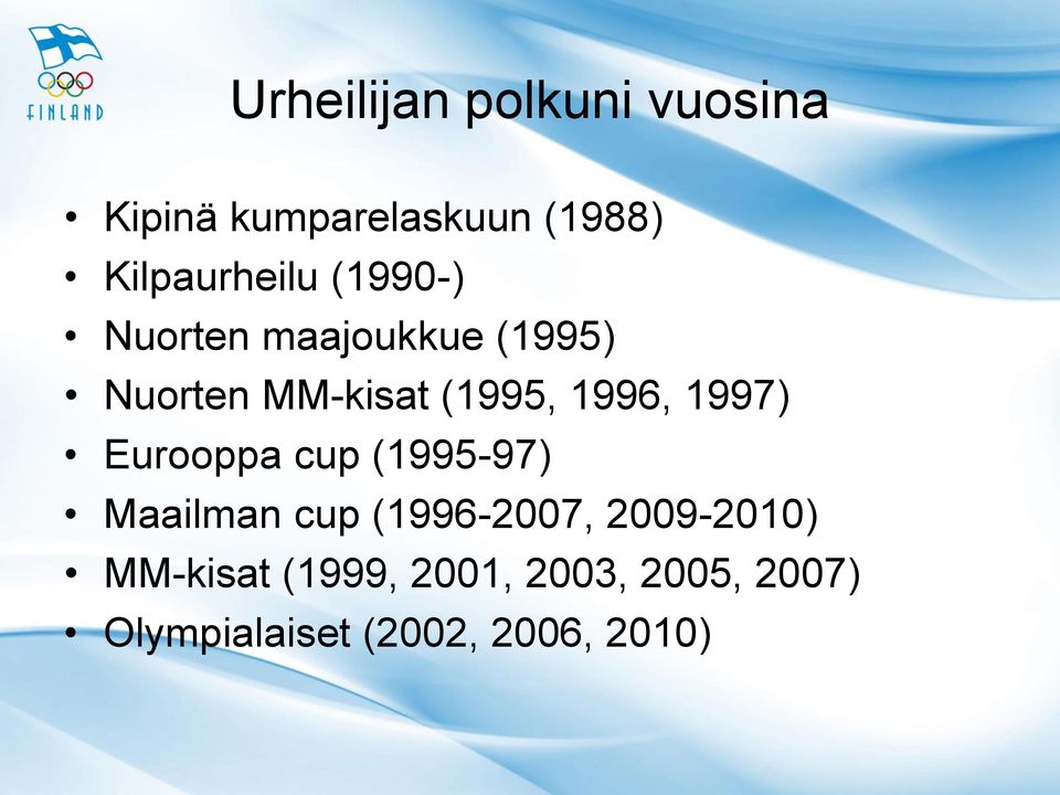 (1995, 1996, 1997) Eurooppa cup (1995-97) Maailman cup (1996-2007,