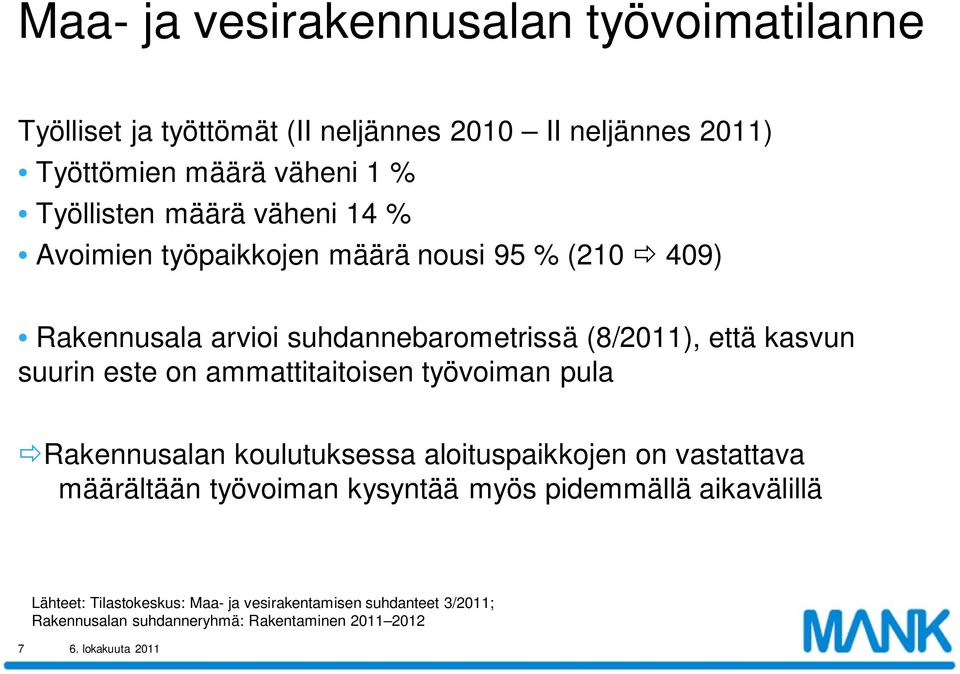 kasvun suurin este on ammattitaitoisen työvoiman pula Rakennusalan koulutuksessa aloituspaikkojen on vastattava määrältään työvoiman