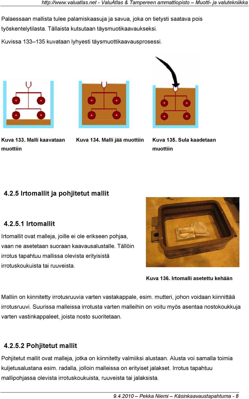 2.5.1 Irtomallit Irtomallit ovat malleja, joille ei ole erikseen pohjaa, vaan ne asetetaan suoraan kaavausalustalle.