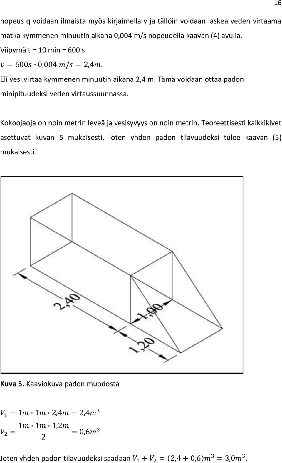 Tämä voidaan ottaa padon minipituudeksi veden virtaussuunnassa. Kokoojaoja on noin metrin leveä ja vesisyvyys on noin metrin.