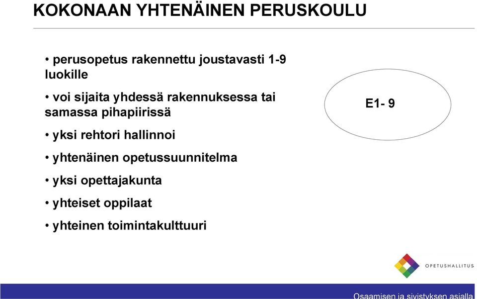 samassa pihapiirissä E1-9 yksi rehtori hallinnoi yhtenäinen