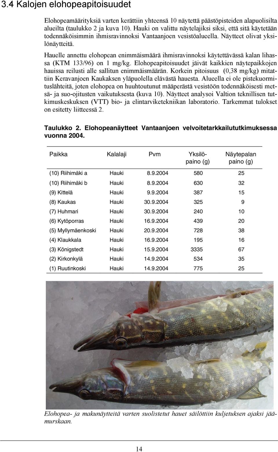 Hauelle annettu elohopean enimmäismäärä ihmisravinnoksi käytettävässä kalan lihassa (KTM 133/96) on 1 mg/kg.