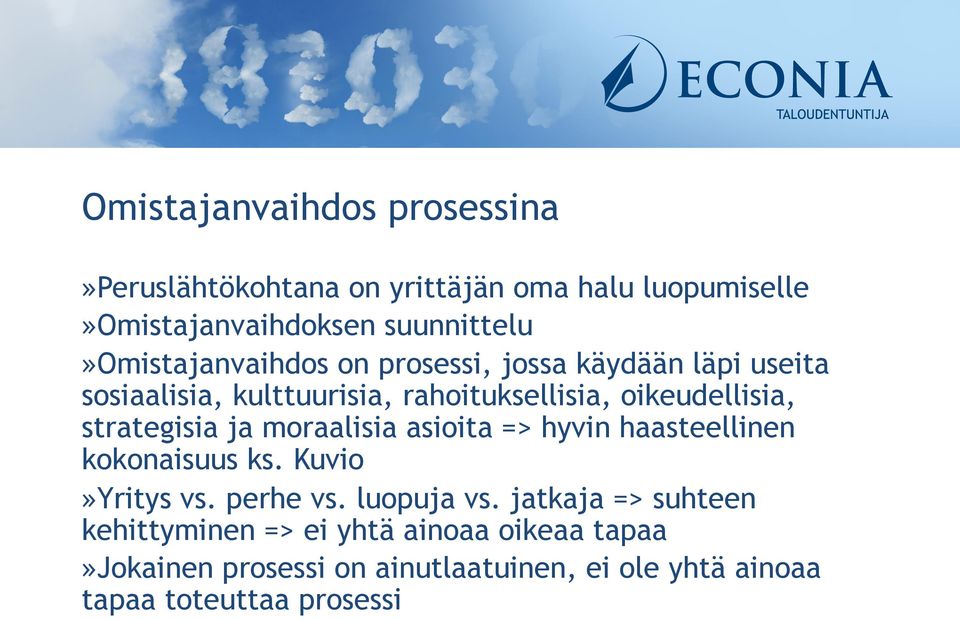 strategisia ja moraalisia asioita => hyvin haasteellinen kokonaisuus ks. Kuvio» Yritys vs. perhe vs. luopuja vs.