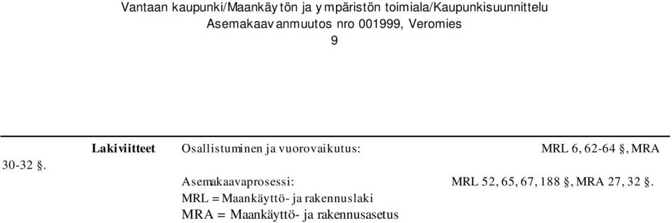 MRL 6, 62-64, MRA Asemakaavaprosessi: MRL 52,