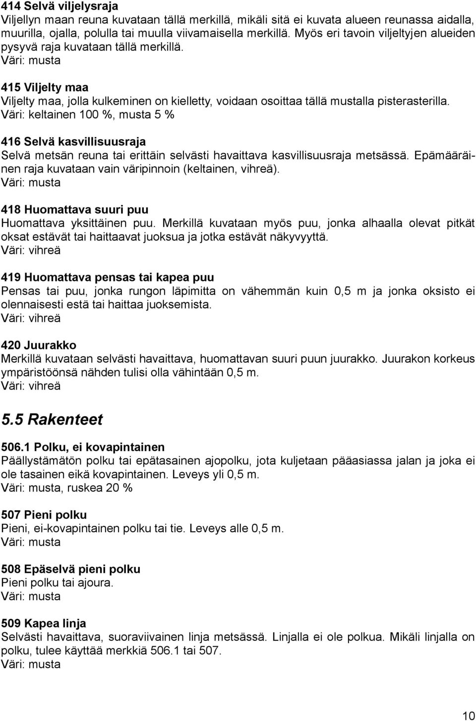 Väri: keltainen 100 %, musta 5 % 416 Selvä kasvillisuusraja Selvä metsän reuna tai erittäin selvästi havaittava kasvillisuusraja metsässä.