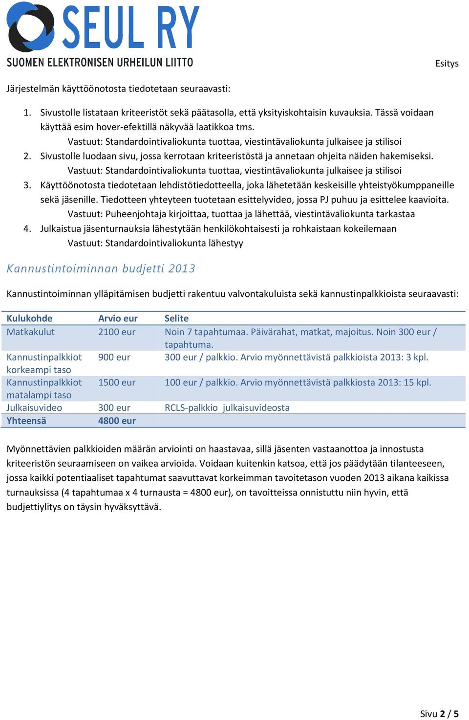 Sivustolle luodaan sivu, jossa kerrotaan kriteeristöstä ja annetaan ohjeita näiden hakemiseksi. Vastuut: Standardointivaliokunta tuottaa, viestintävaliokunta julkaisee ja stilisoi 3.