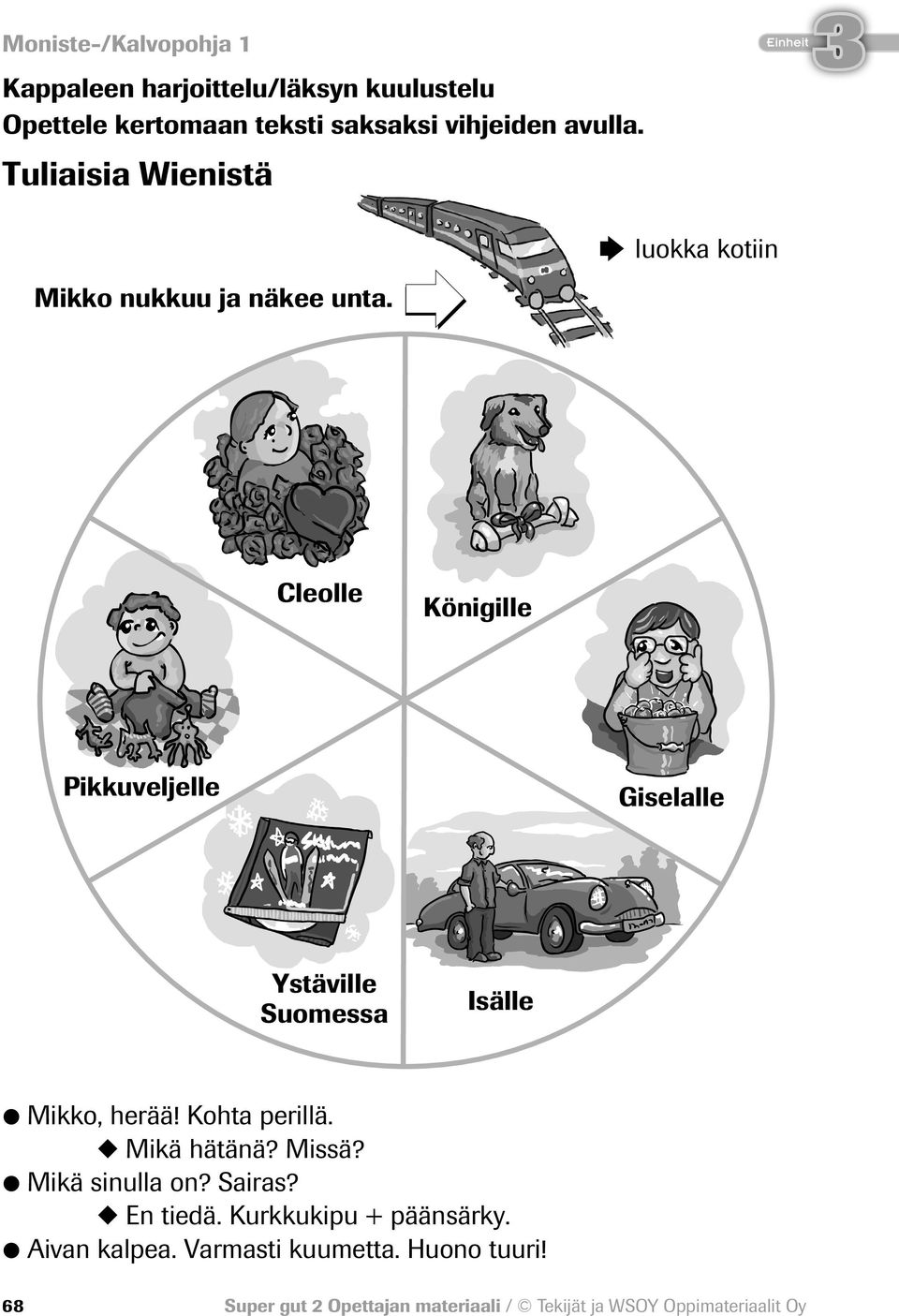 Cleolle Königille Pikkuveljelle Giselalle Ystäville Suomessa Isälle Mikko, herää! Kohta perillä.