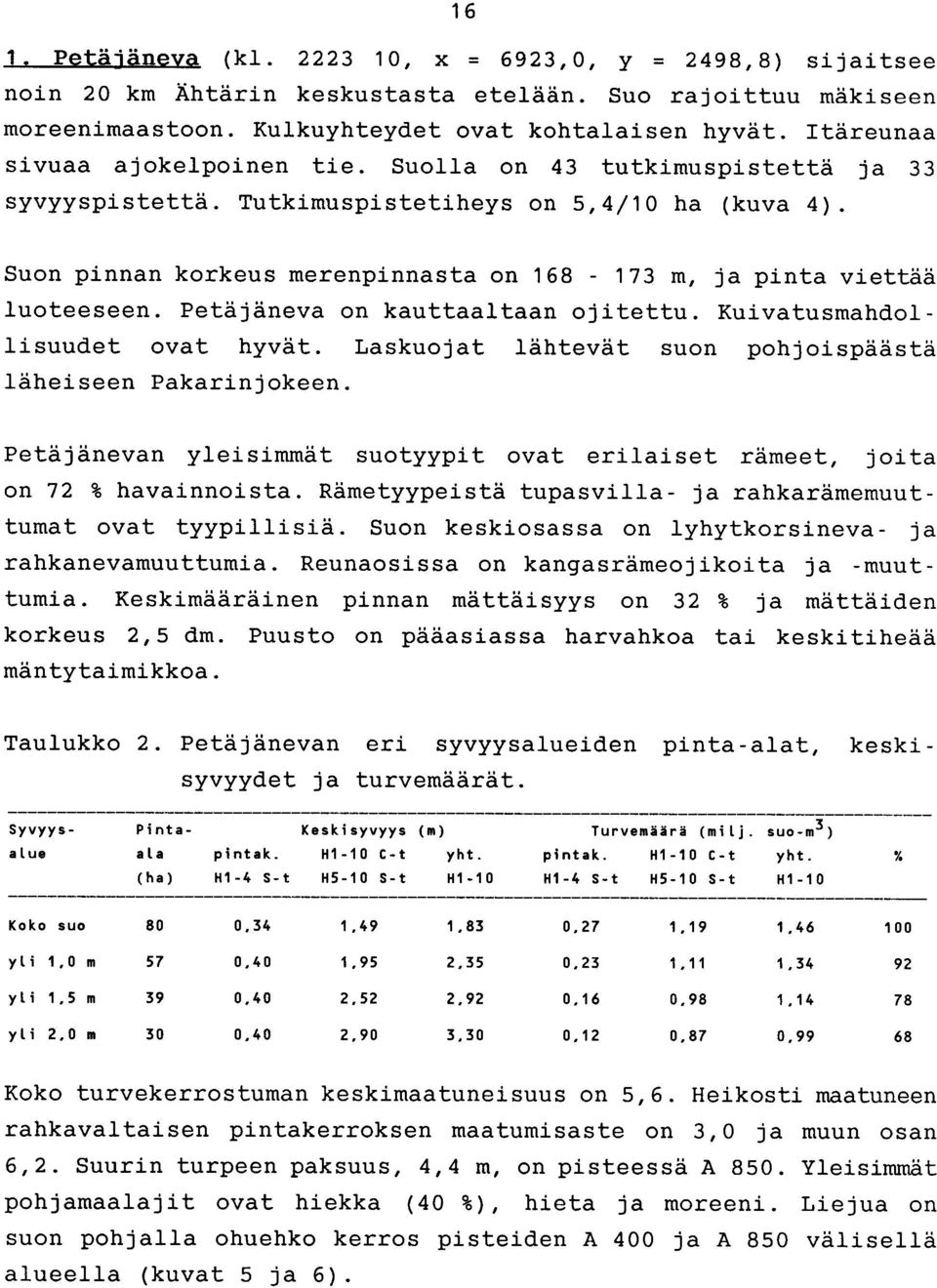 Suon pinnan korkeus merenpinnasta on 168-173 m, ja pinta viettää luoteeseen. Petäjäneva on kauttaaltaan ojitettu. Kuivatusmahdollisuudet ovat hyvät.