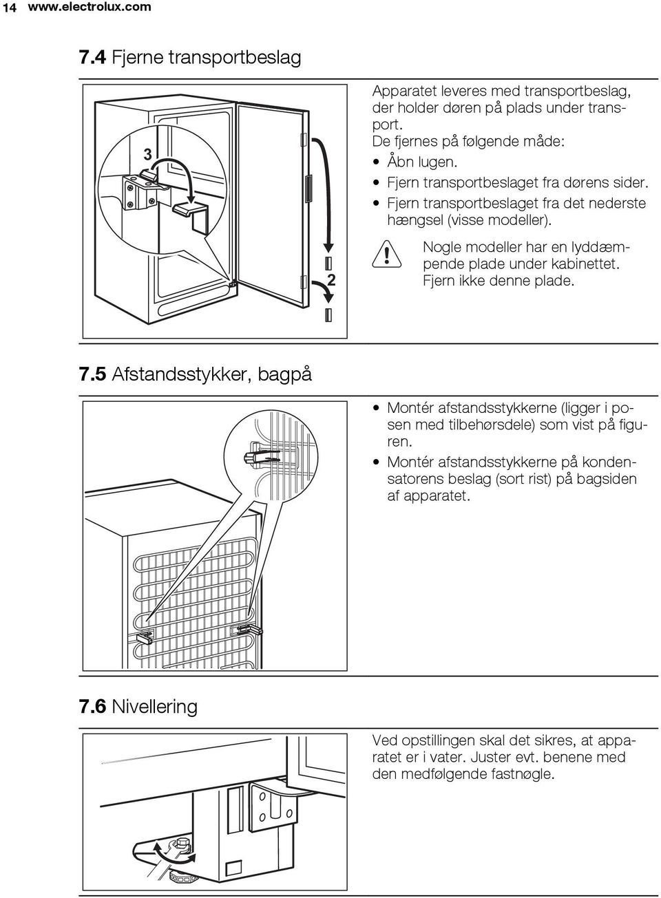 Fjern ikke denne plade. 7.5 Afstandsstykker, bagpå Montér afstandsstykkerne (ligger i posen med tilbehørsdele) som vist på figuren.