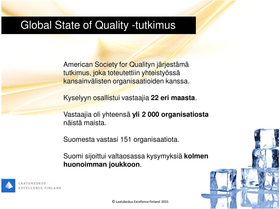Kyselyyn osallistui vastaajia 22 eri maasta.