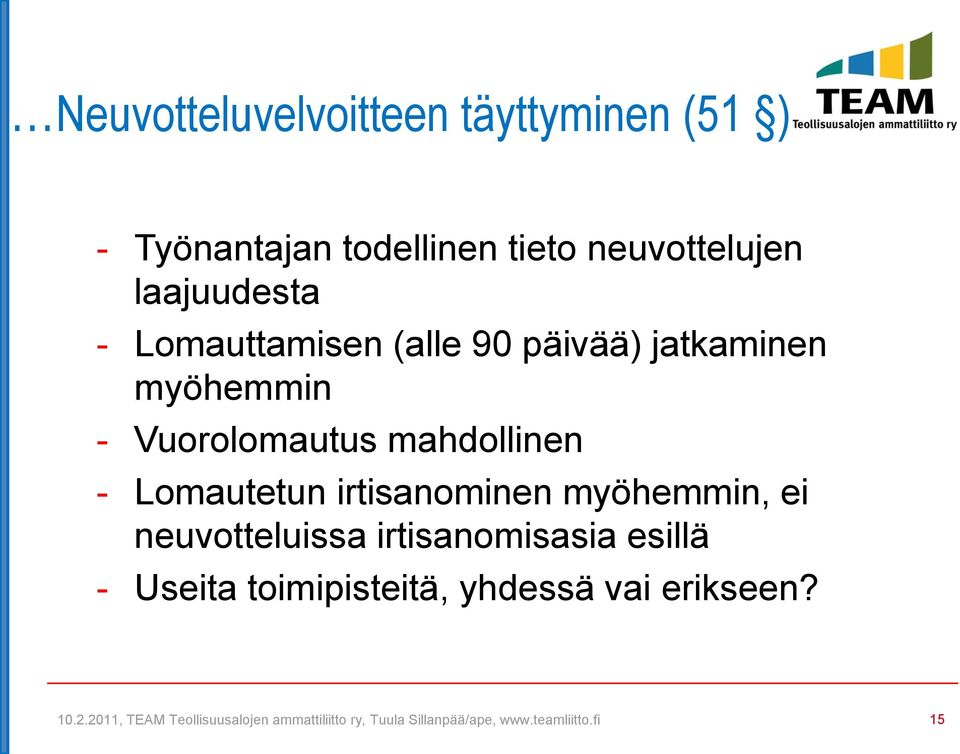 myöhemmin - Vuorolomautus mahdollinen - Lomautetun irtisanominen myöhemmin,