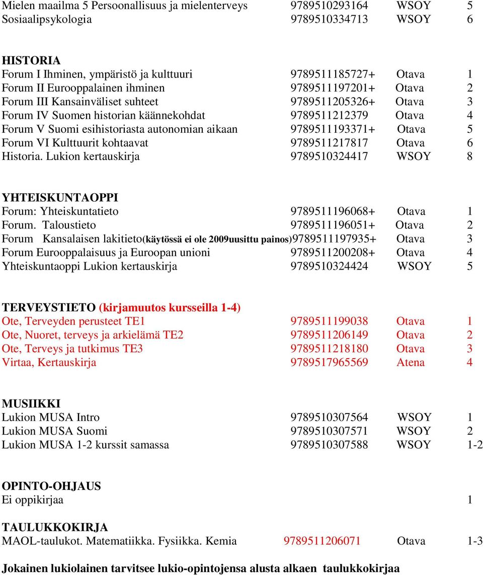 autonomian aikaan 9789511193371+ Otava 5 Forum VI Kulttuurit kohtaavat 9789511217817 Otava 6 Historia.