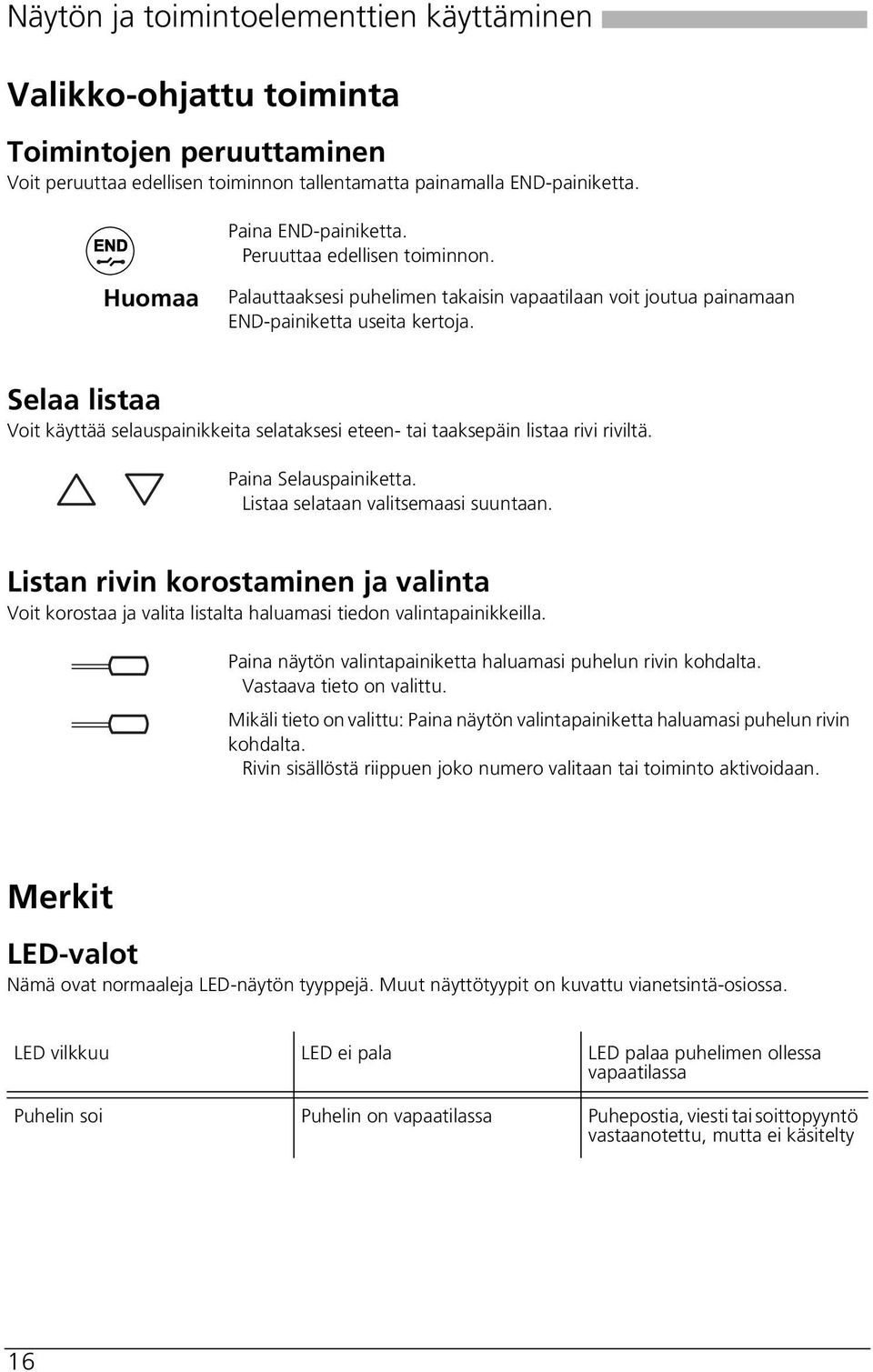 Selaa listaa Voit käyttää selauspainikkeita selataksesi eteen- tai taaksepäin listaa rivi riviltä. Paina Selauspainiketta. Listaa selataan valitsemaasi suuntaan.