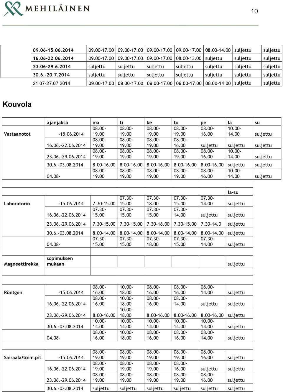 00 Laboratorio las 14.00 14.00 29.06.2014 14.0 30.6.03.08.2014 14.00 14.00 14.00 14.00 14.00 04.08 14.