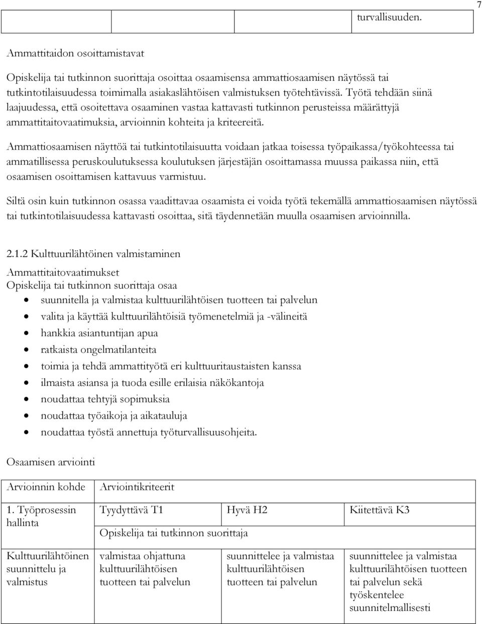 Työtä tehdään siinä laajuudessa, että osoitettava osaaminen vastaa kattavasti tutkinnon perusteissa määrättyjä ammattitaitovaatimuksia, arvioinnin kohteita ja kriteereitä.