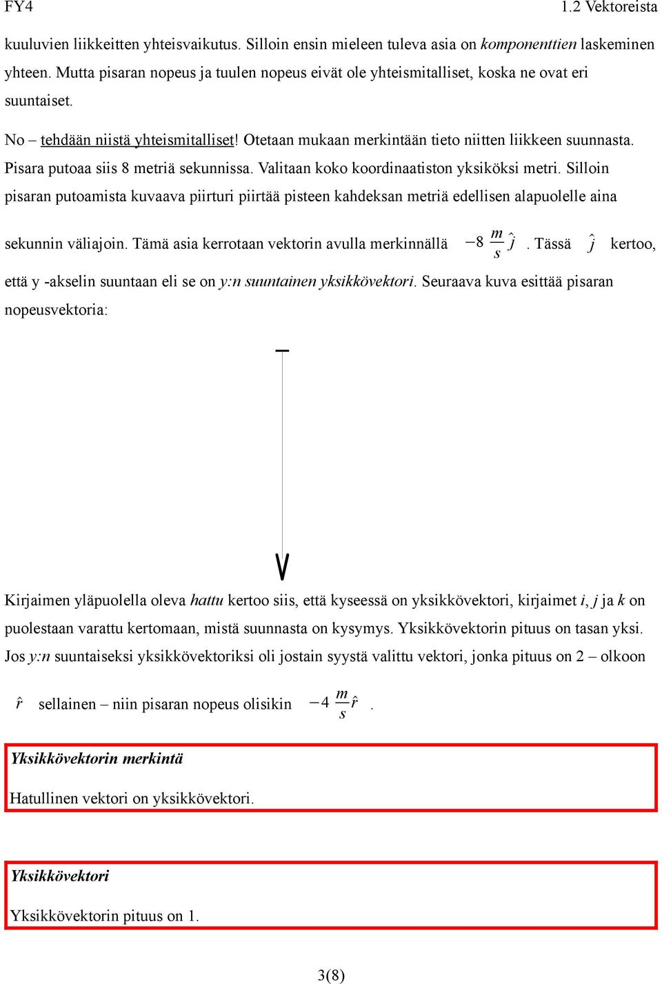 Pisara putoaa siis 8 metriä sekunnissa. Valitaan koko koordinaatiston yksiköksi metri.