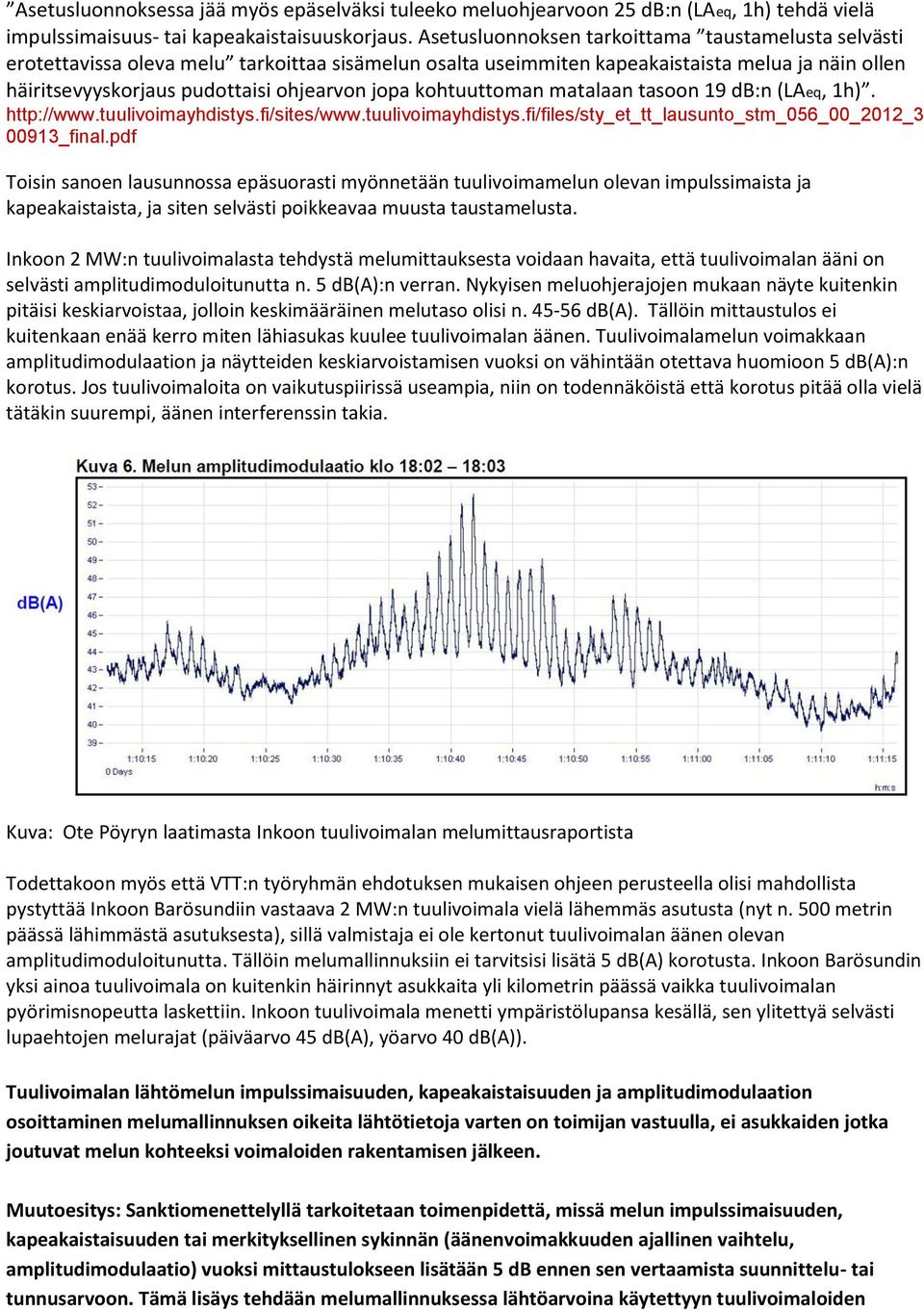 kohtuuttoman matalaan tasoon 19 db:n (LAeq, 1h). http://www.tuulivoimayhdistys.fi/sites/www.tuulivoimayhdistys.fi/files/sty_et_tt_lausunto_stm_056_00_2012_3 00913_final.