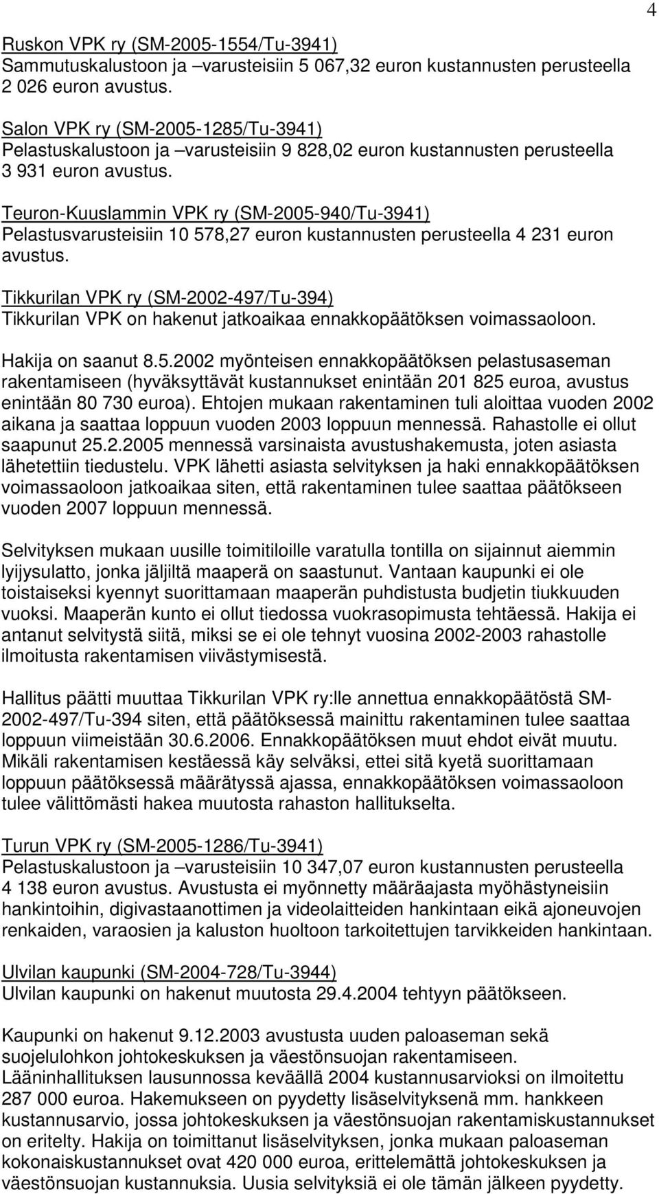 Tikkurilan VPK ry (SM-2002-497/Tu-394) Tikkurilan VPK on hakenut jatkoaikaa ennakkopäätöksen voimassaoloon. Hakija on saanut 8.5.