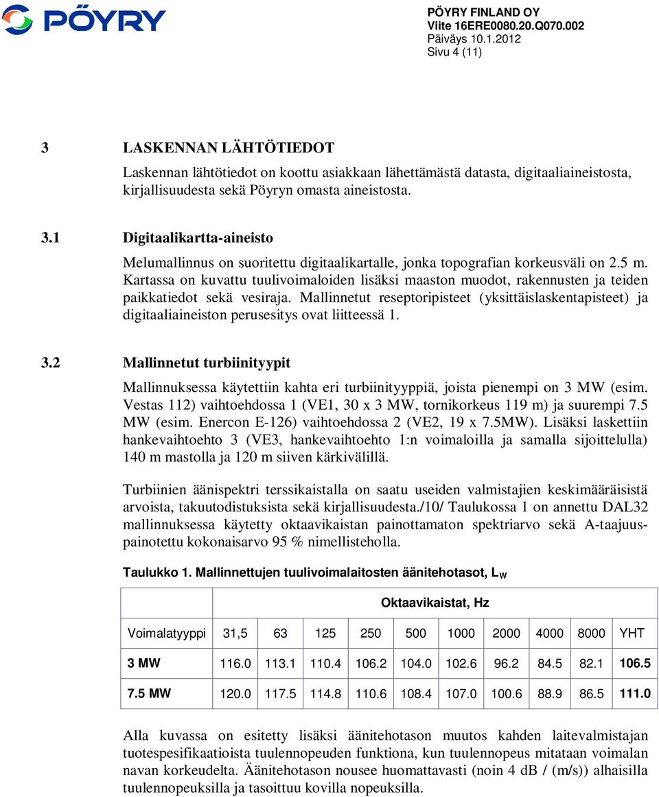 Mallinnetut reseptoripisteet (yksittäislaskentapisteet) ja digitaaliaineiston perusesitys ovat liitteessä 1. 3.