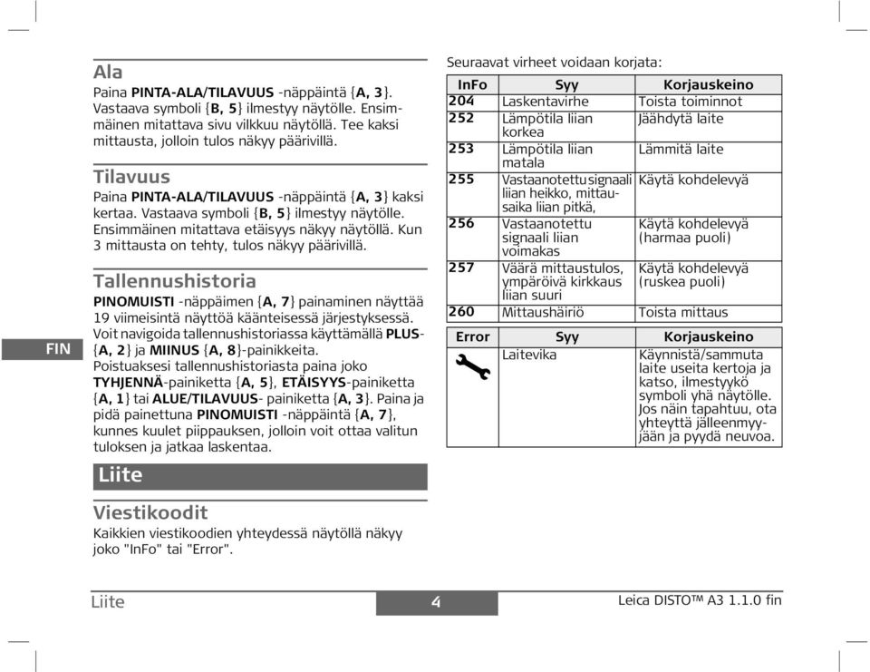 Tallennushistoria OMUT -näppäimen {A, 7} painaminen näyttää 19 viimeisintä näyttöä käänteisessä järjestyksessä. Voit navigoida tallennushistoriassa käyttämällä LU- {A, 2} ja MU {A, 8}-painikkeita.