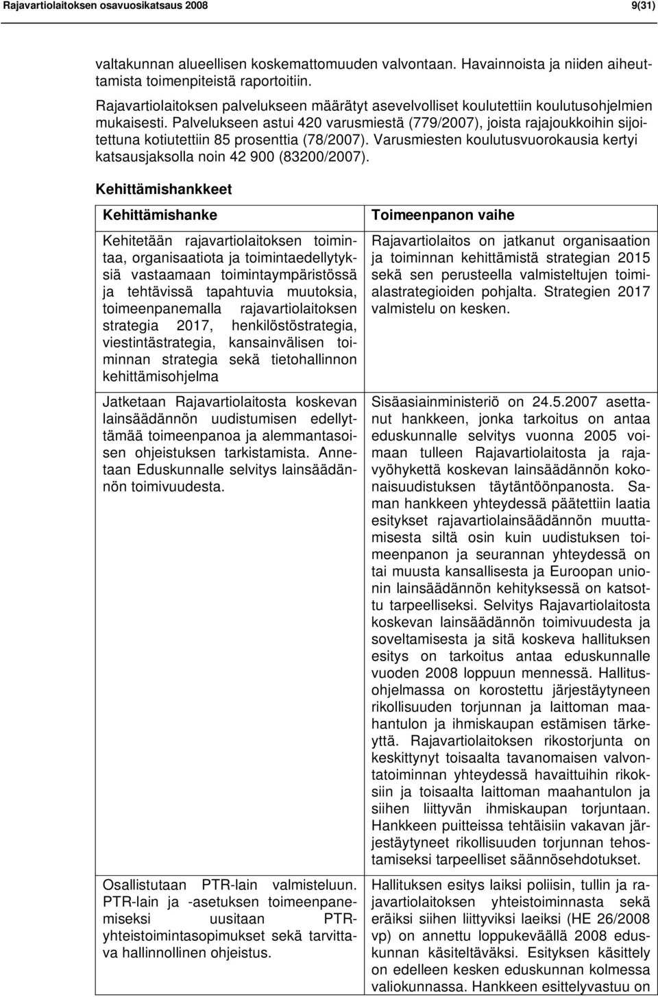 Palvelukseen astui 420 varusmiestä (779/2007), joista rajajoukkoihin sijoitettuna kotiutettiin 85 prosenttia (78/2007).