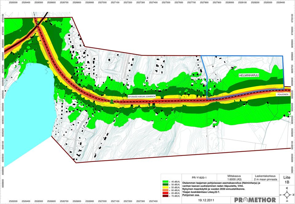 db(a) > 60 db(a) > 65 db(a) > 70 db(a) PR-Y1820-1 Mittakaava 1:6000 (A3) Otalammen taajaman pohjoisosan asemakaavoitus (Helminharju) ja vanhan kaavan uudistaminen radan