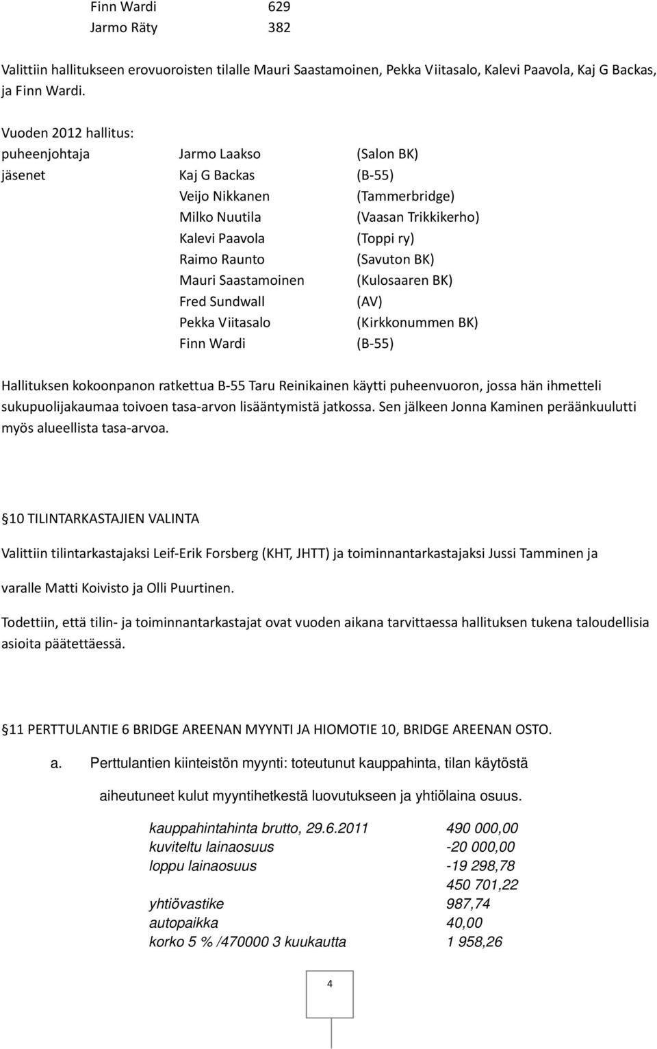 (Savuton BK) Mauri Saastamoinen (Kulosaaren BK) Fred Sundwall (AV) Pekka Viitasalo (Kirkkonummen BK) Finn Wardi (B-55) Hallituksen kokoonpanon ratkettua B-55 Taru Reinikainen käytti puheenvuoron,