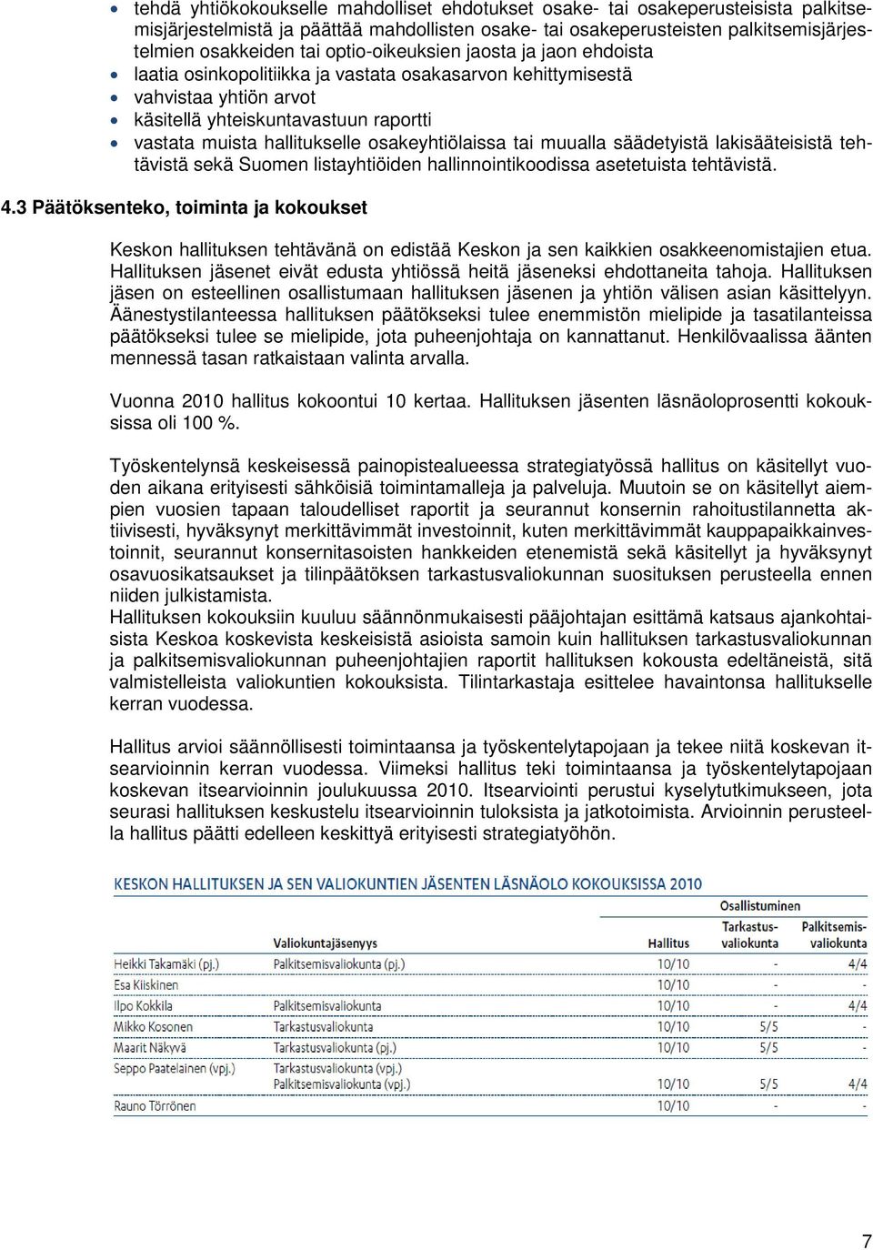 osakeyhtiölaissa tai muualla säädetyistä lakisääteisistä tehtävistä sekä Suomen listayhtiöiden hallinnointikoodissa asetetuista tehtävistä. 4.